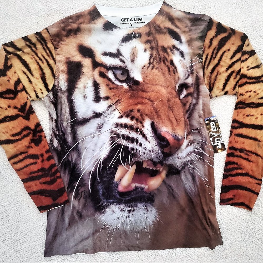Get a Life Tiger Shirt Large Moisture Wicking NWT